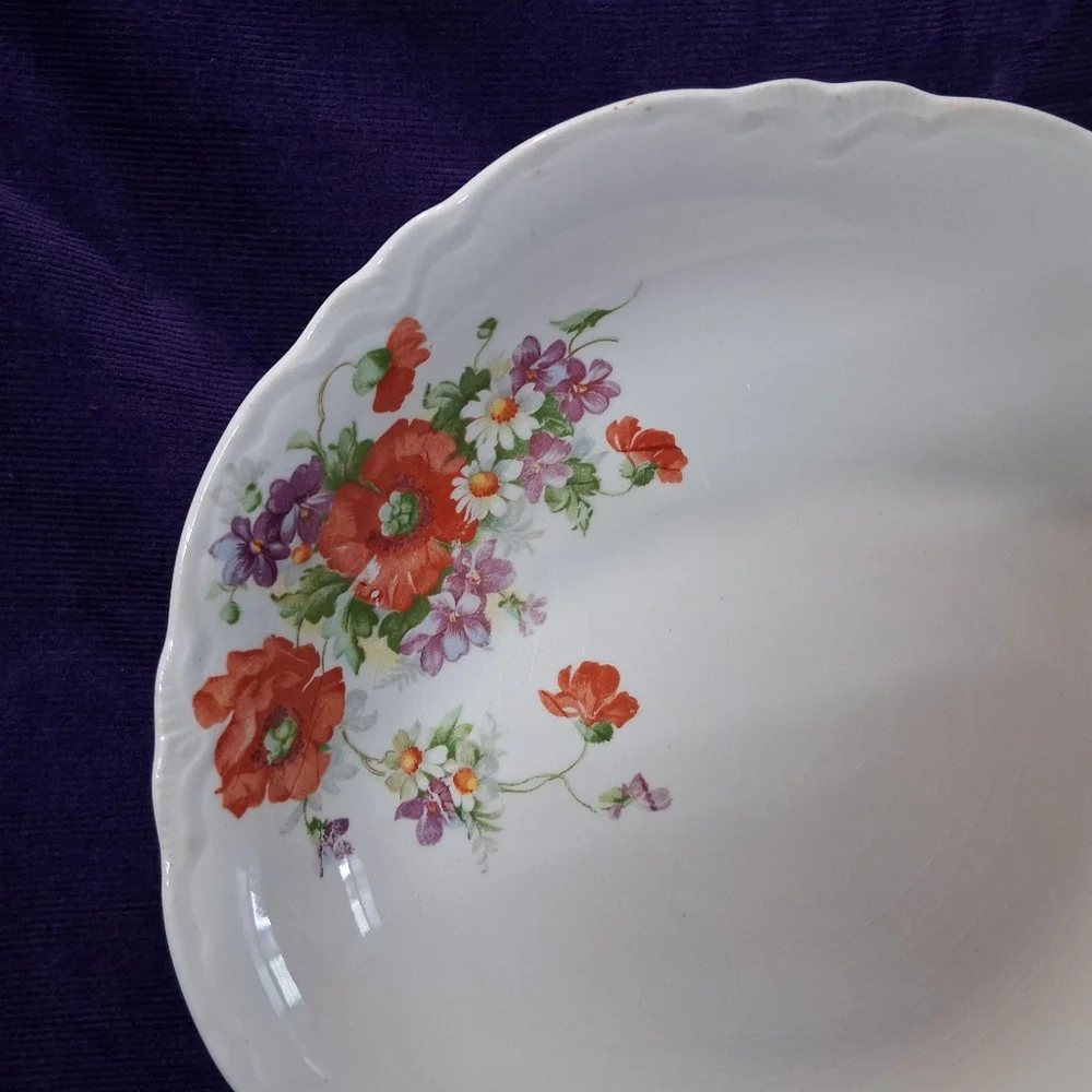Vintage Homer Laughlin Dish Shallow Bowl Red Poppy Pattern Plate